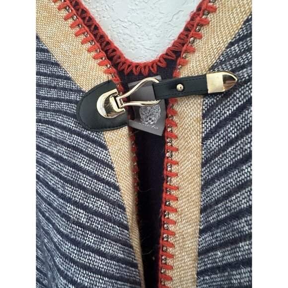 Vince Camuto Women Multi-Color Sleeveless Clasp Poncho One Size Lagenlook Preppy - Picture 2 of 8